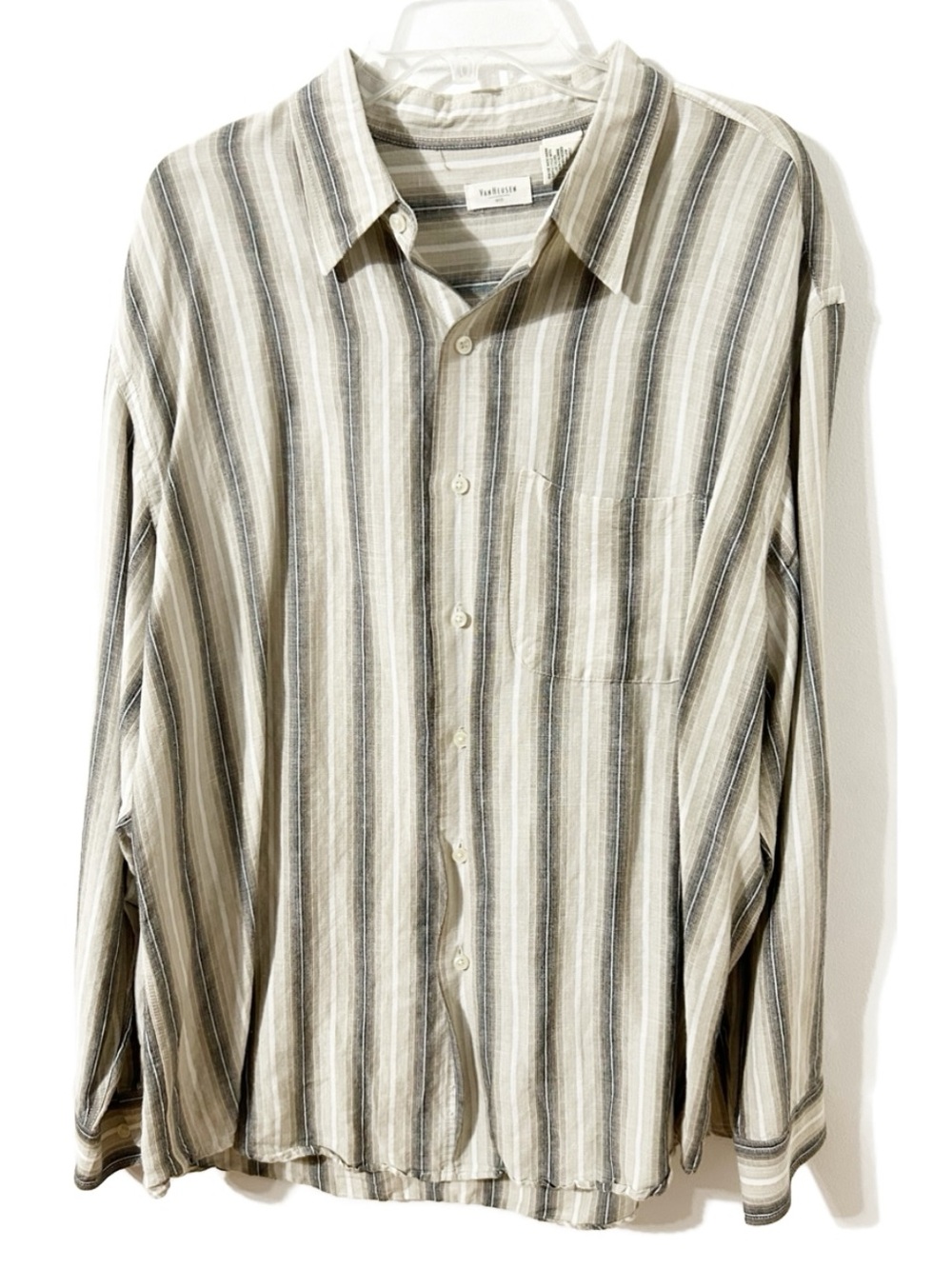 Van Heusen Neutral Striped Linen Blend Long-Sleeve Button-Down Shirt Casual